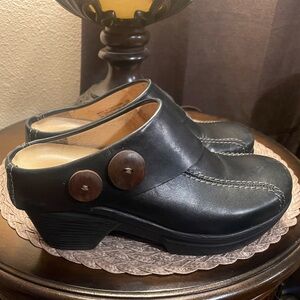 Sanita Black Leather Slip-On Clogs